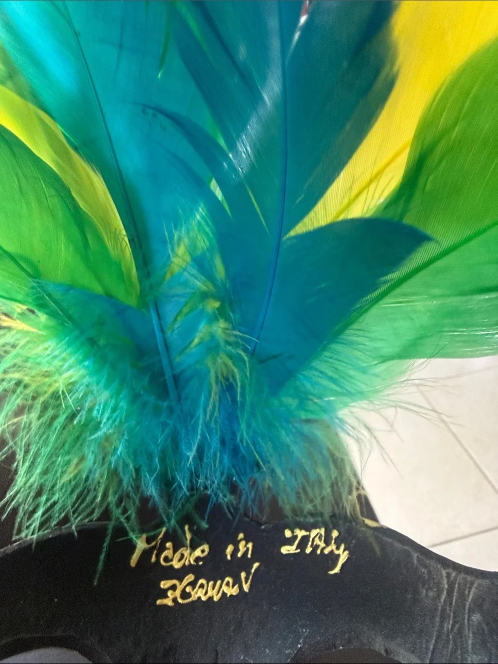 Women's Teal and Gold Feathered Masquerade Face Mask